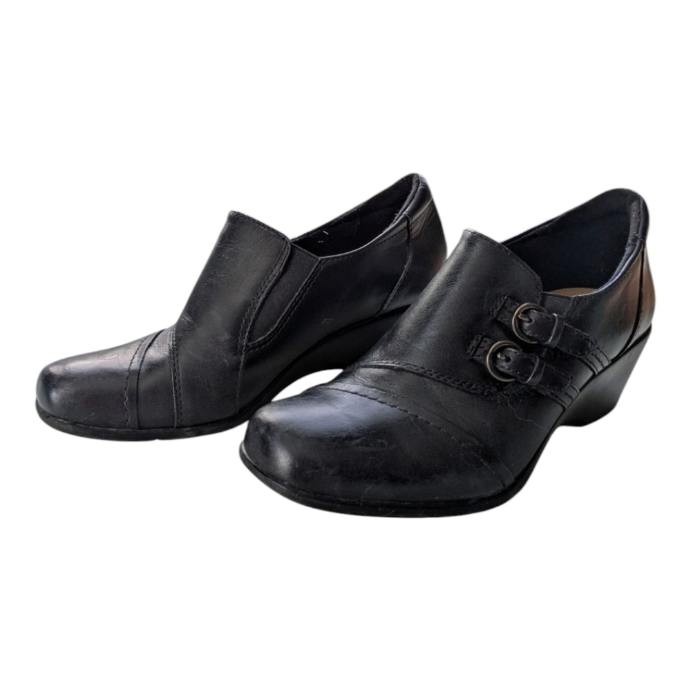 Earth Spirit Black Leather Booties Buckles Academia 6